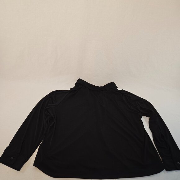 ADRIANNA PAPELL Solid Knit Long Sleeve Wing Full Button Black Shirt Size XXL NEW - Picture 6 of 16
